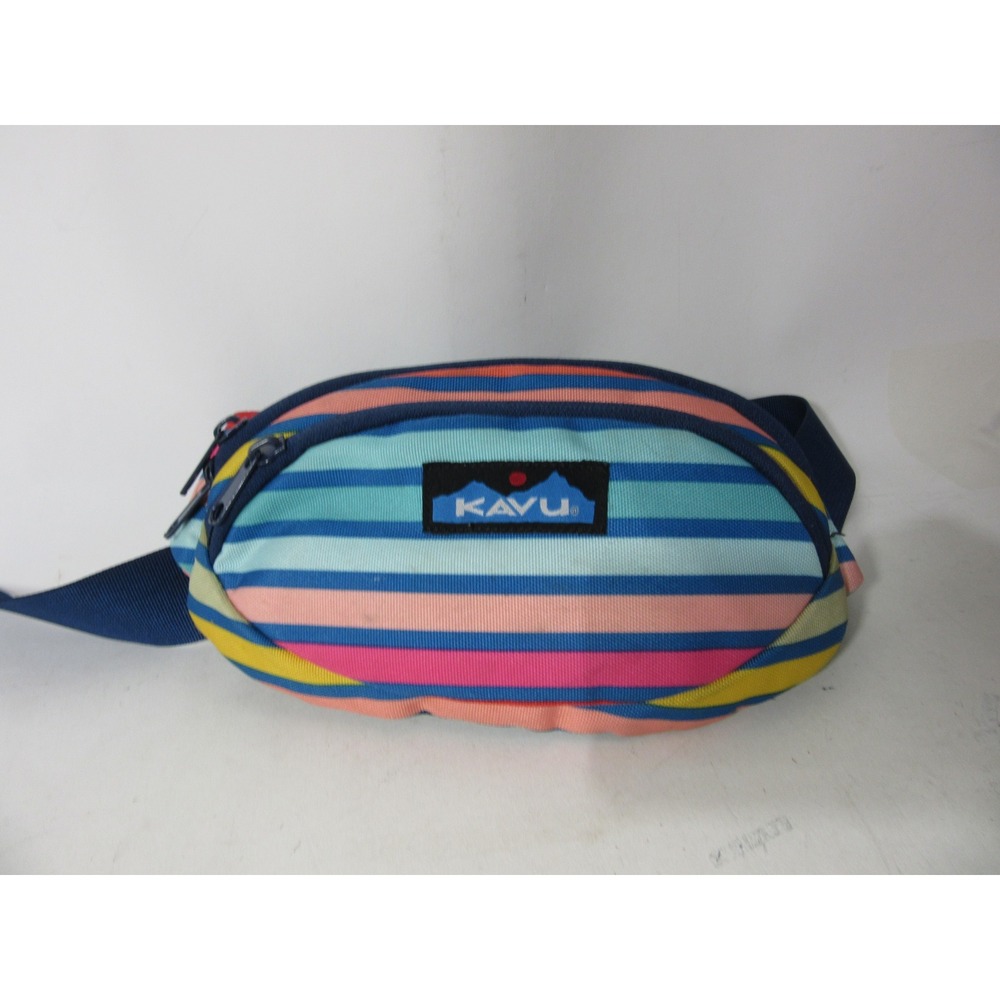 KAVU Belt Bag Multi Color Striped Waist Pack Spectator Fanny Pack Festival